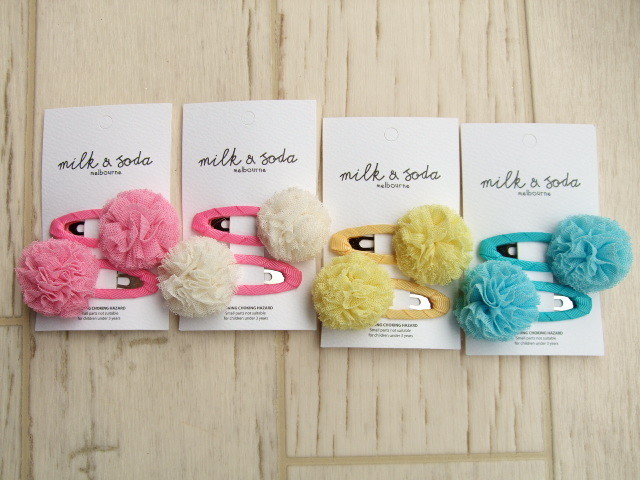 【通年】Milk & Soda【ミルク & ソーダ】TULLE POMPOM SNAP  ヘアクリップ（4色）（F）MSHC17021◆メール便可（送料160円）◆